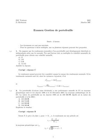 Examen Gestion de portefeuille - Yats.com