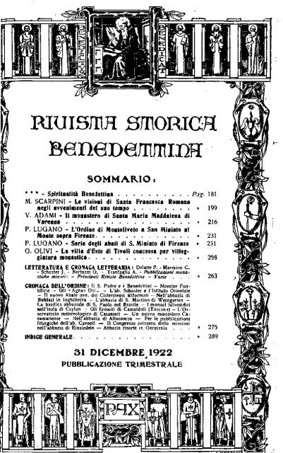 RIVISTA STORICA BENEDETTINA