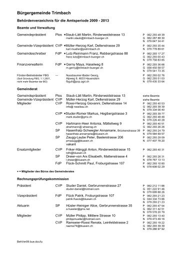 Behörden Verzeichnis der Bürgergemeinde Trimbach