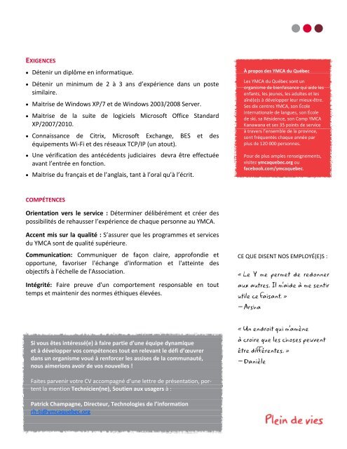 SA - Technicien(ne), Micro-informatique - Temps plein ... - YMCA