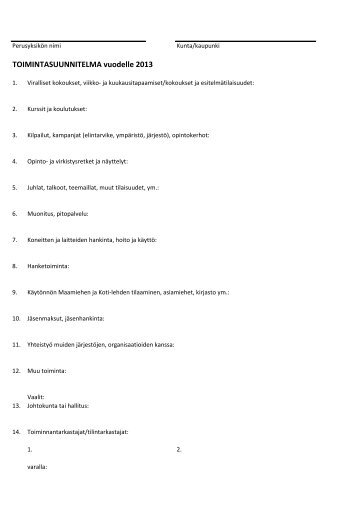 Yhdistyksen toimintasuunnitelma 2013 (pdf - ProAgria Oulu