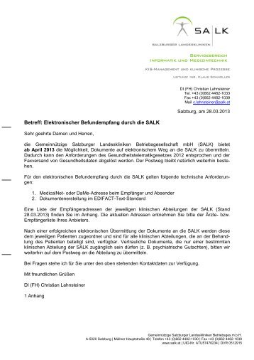 Betreff: Elektronischer Befundempfang durch die SALK