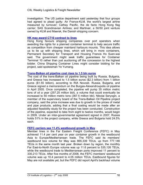 CIIL Weekly Logistics Newsletter CII Institute of Logistics â 2nd July ...