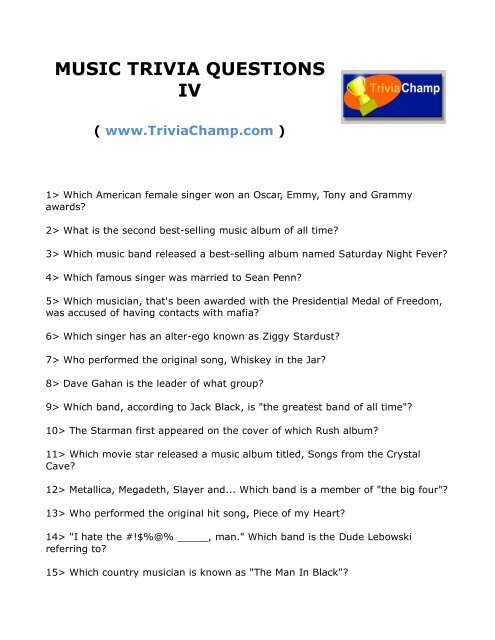 Music Trivia Questions Iv Www Triviachamp Com