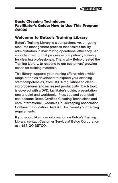 Betco's Training Library - Betco Corporation