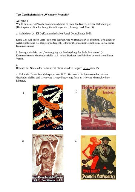 Weimarer Republik -Geschichte plakativ - NIQU
