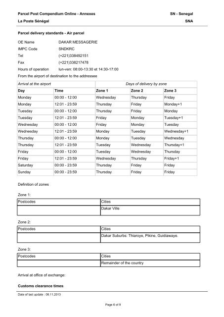 Parcel Post Compendium Online La Poste SÃ©nÃ©gal SNA SN - Senegal