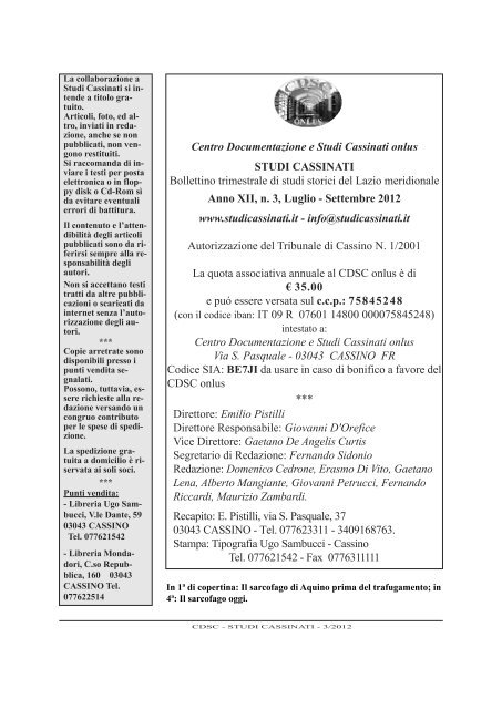 Anno XII nÂ° 3 luglio-settembre 2012 - Studi Cassinati