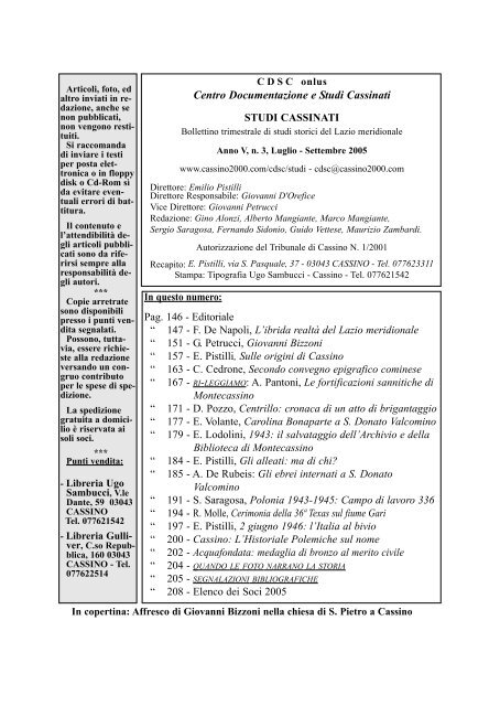 Anno V nÂ° 3 luglio - settembre 2005 - Studi Cassinati