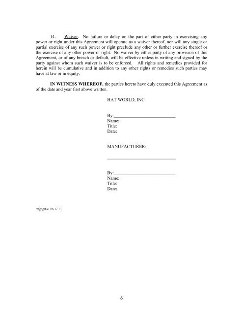 Manufacturing Agreement Form - Genescopartners.com