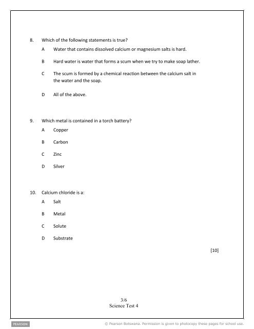Form 3 Science Test Test 4: Acids and basis Total: 50 ... - Pearson