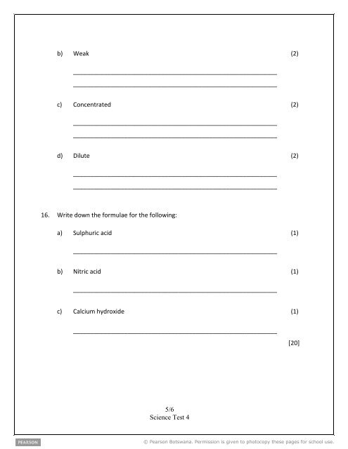 Form 3 Science Test Test 4: Acids and basis Total: 50 ... - Pearson