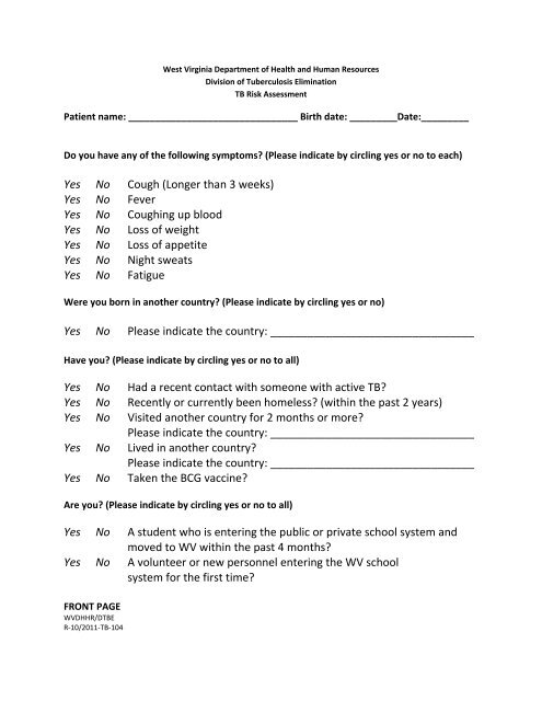 TB Risk Assessment - DHHR