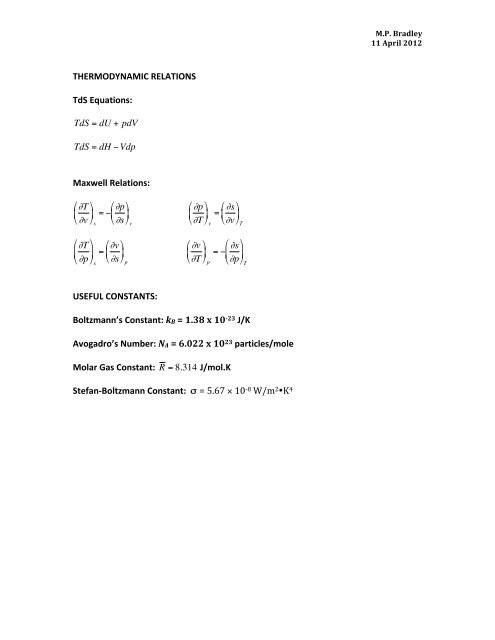 Final Exam Formula Sheet