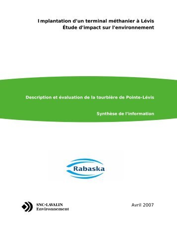 Description et évaluation de la tourbière de Pointe-Lévis - Rabaska