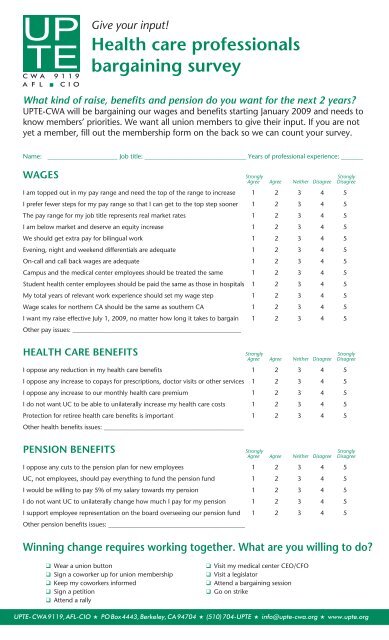 Health care professionals bargaining survey - UPTE-CWA 9119