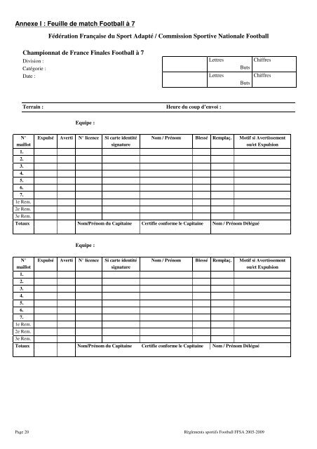 Réglement Football FFSA - Comité Départemental Sport Adapté du ...