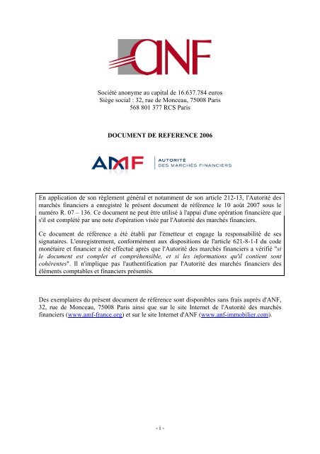 Document de rÃ©fÃ©rence - ANF Immobilier