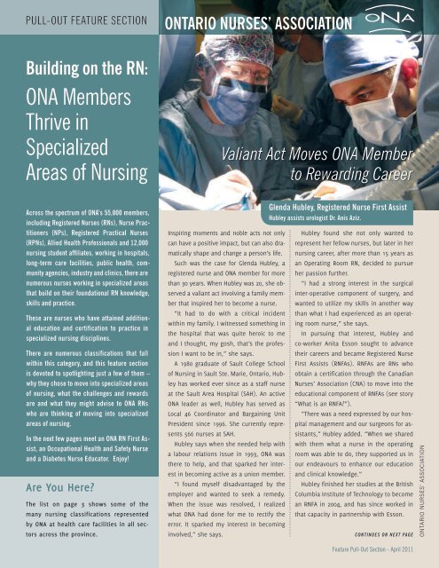 ona Members thrive in Specialized areas of nursing - Ontario Nurses ...