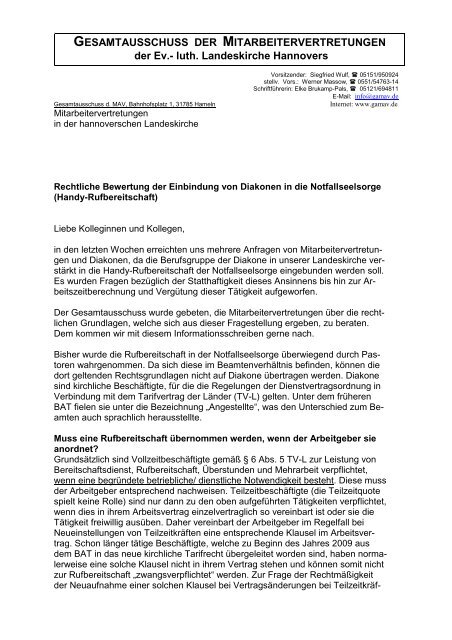 Information des Gesamtausschusses zu den rechtlichen Grundlagen ...