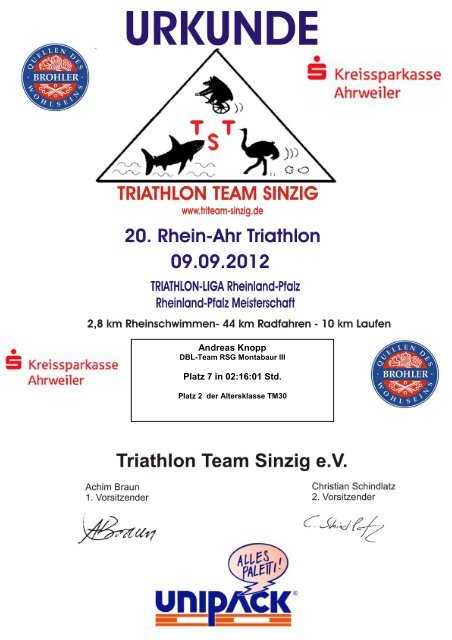 Gesamtplatz 1 - Triathlon Team Sinzig