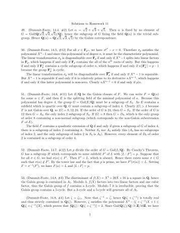 Solutions to Homework 11 49. (Dummit-Foote, 14.4, #2) Let Î± = â 2 ...