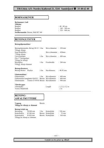 Th-Utleie A/S -Nordre Kullerød 21, 3241 Sandefjord 33 48 62 40 ...