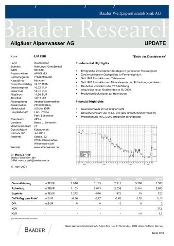 Allgäuer Alpenwasser AG UPDATE