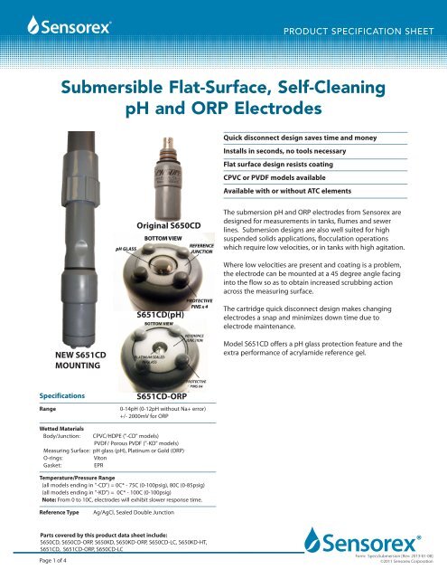 S600 Series Submersion Mount pH and ORP Electrode ... - Sensorex