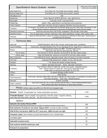 Specifications Nazca Quetzal - tandem Technical ... - Nazca Ligfietsen