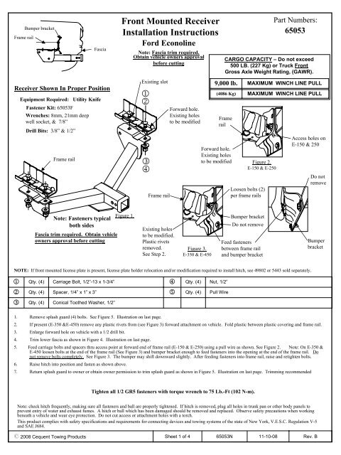 Front Mounted Receiver Installation Instructions â  â¡ â¢ â£ - Draw-Tite