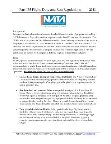 Part 135 Flight, Duty and Rest Regulations 2011 - NATA