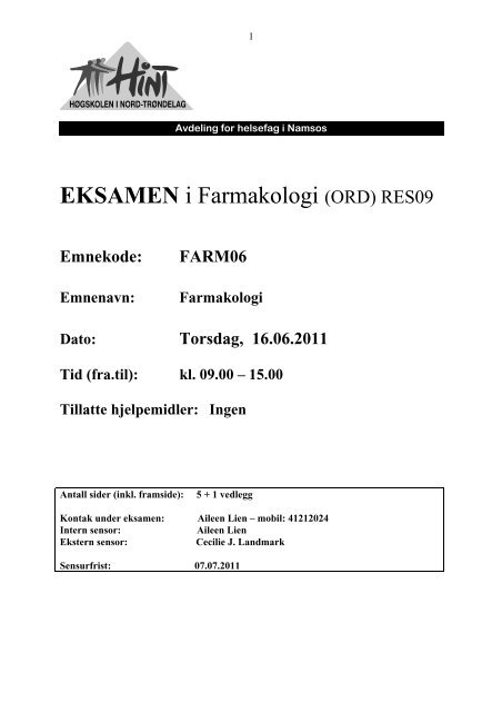 EKSAMEN i Farmakologi (ORD) RES09