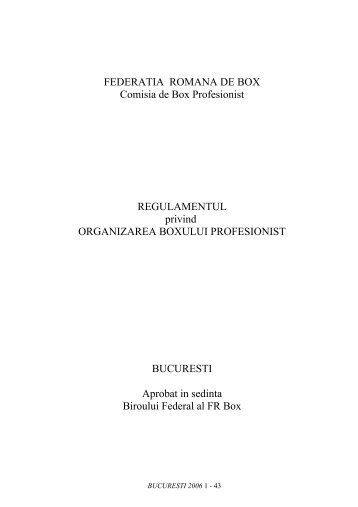 Regulamentul de box profesionist - Federatia Romana de Box