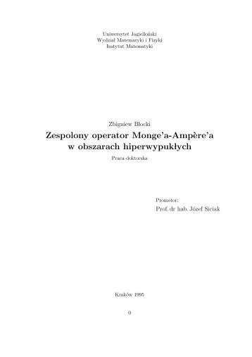 Zespolony operator Monge'a-Amp`ere'a w obszarach hiperwypuk lych