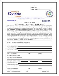 CITY OF OVIEDO DEVELOPMENT AGREEMENT APPLICATION