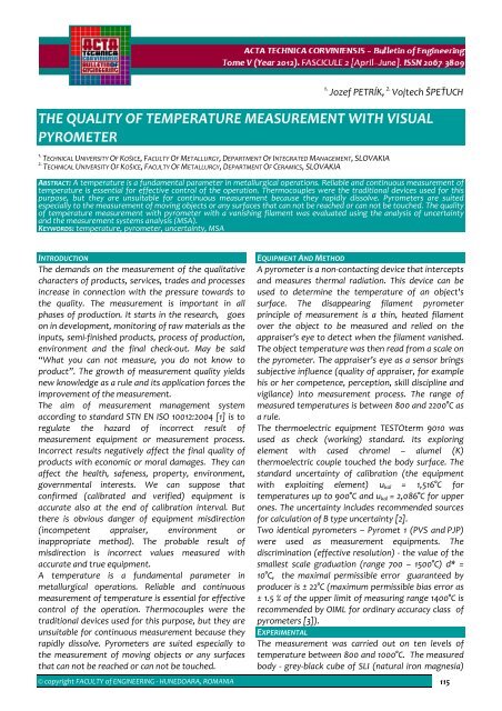 Editorial & Advisory Board - Acta Technica Corviniensis