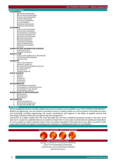 Editorial & Advisory Board - Acta Technica Corviniensis