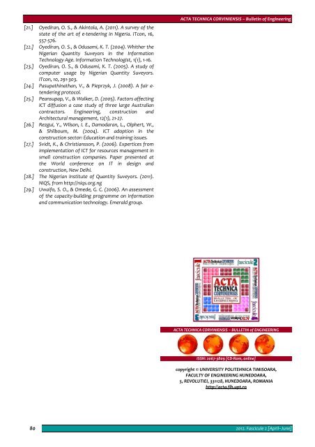 Editorial & Advisory Board - Acta Technica Corviniensis