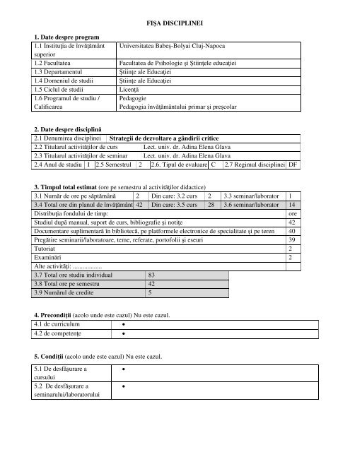 Strategii de dezvoltare a gÃ¢ndirii critice - Facultatea de Psihologie si  ...