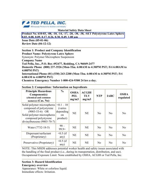 MSDS Ted Pella Inc 