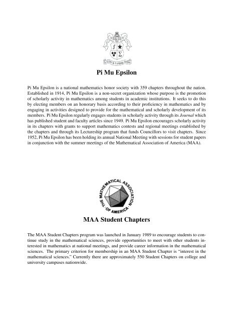 Pi Mu Epsilon - Mathematical Association of America