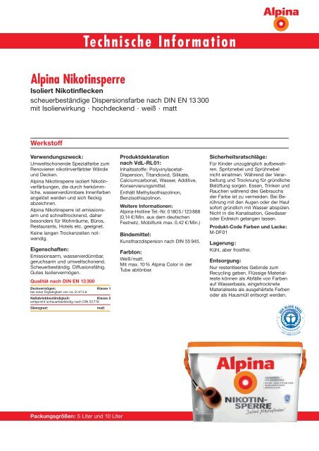 Technische Information Alpina Nikotinsperre