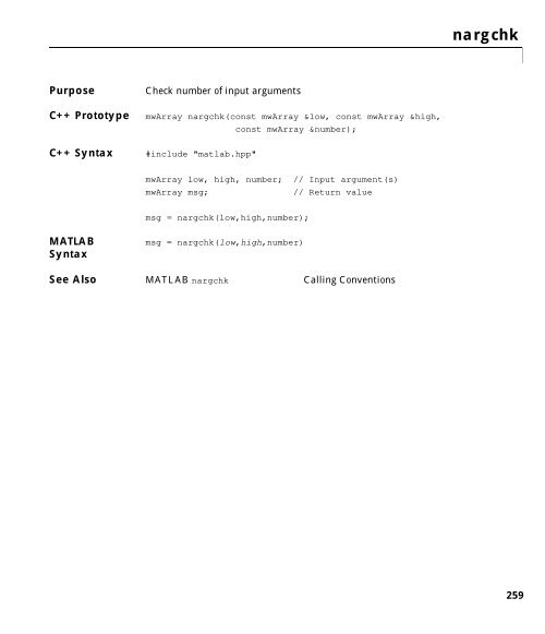 MATLAB C++ Math Library Reference