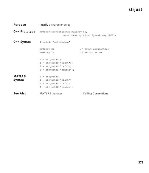 MATLAB C++ Math Library Reference