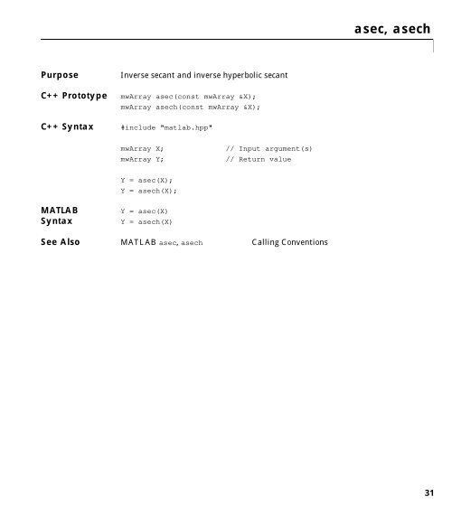 MATLAB C++ Math Library Reference