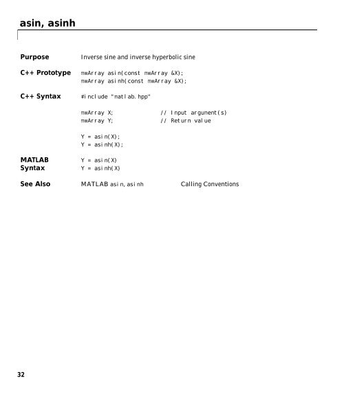 MATLAB C++ Math Library Reference