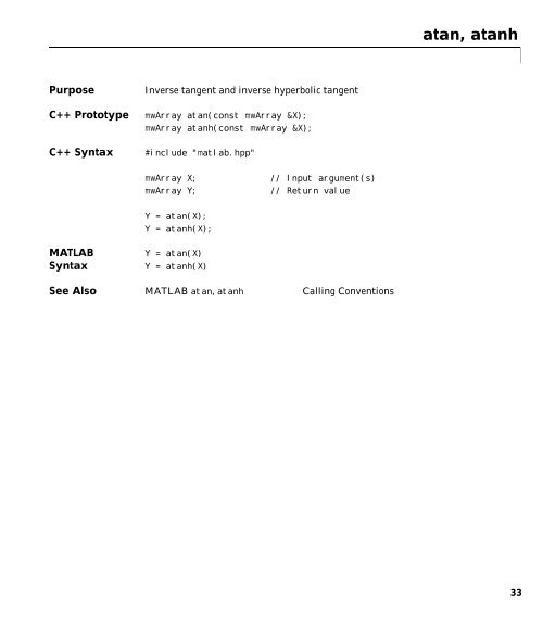 MATLAB C++ Math Library Reference