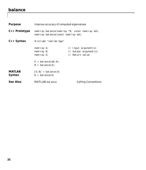 MATLAB C++ Math Library Reference