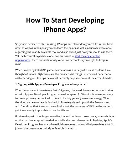 How To Start Developing iPhone Apps?